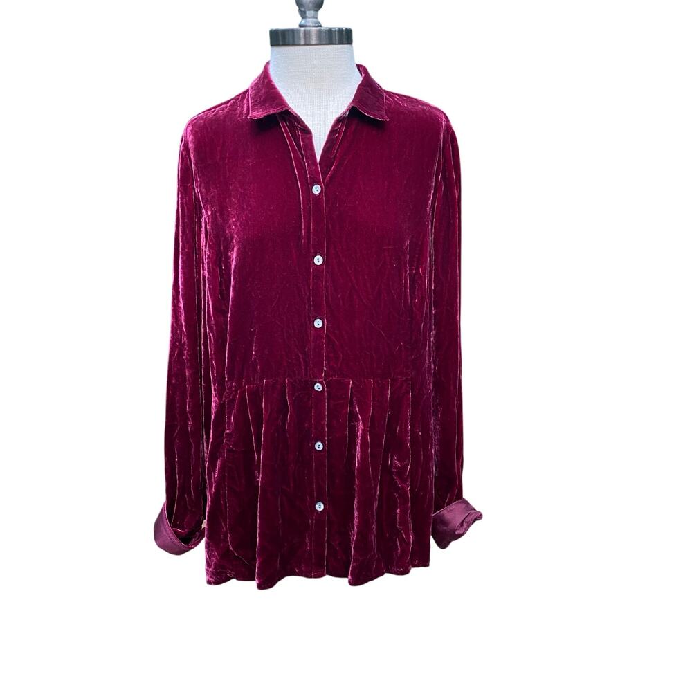 J.Jill Silk Blend Blouse Velvet Maroon Purple Size Medium BEAUTIFUL Winterchic